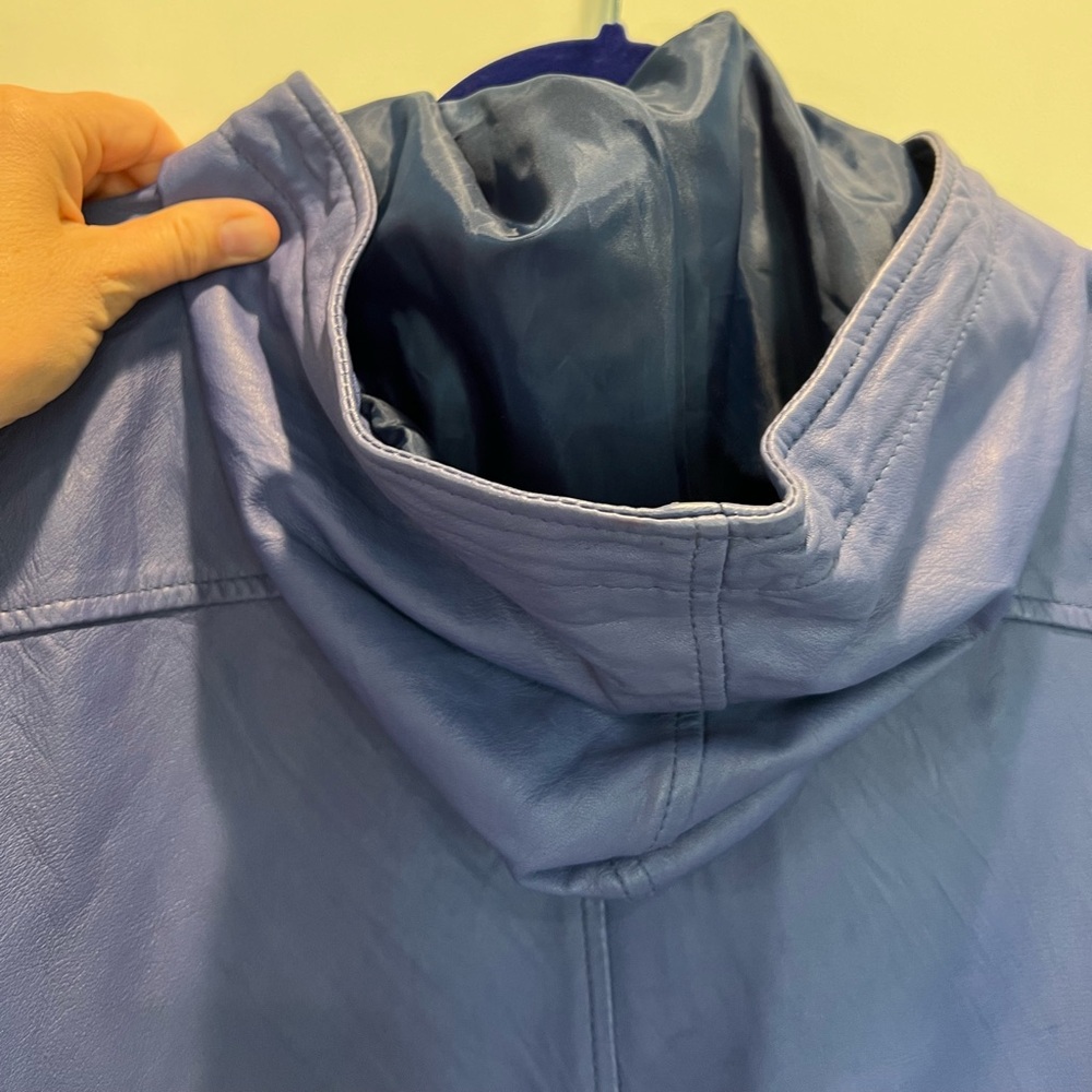 Kenna-T blue leather moto jacket with hood L - Picture 4 of 12